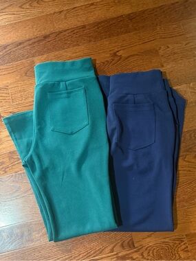 SHEIN Green and Blue Flared Knit Dress Pants. 2 pair.
